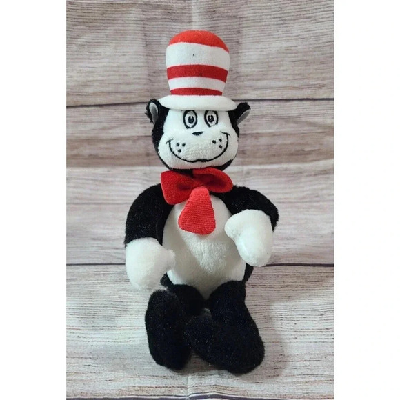 Aurora Dr. Seuss Plush Cat In The Hat Stuffed Animal Toy Black White Red 2017 8" - Picture 1 of 4